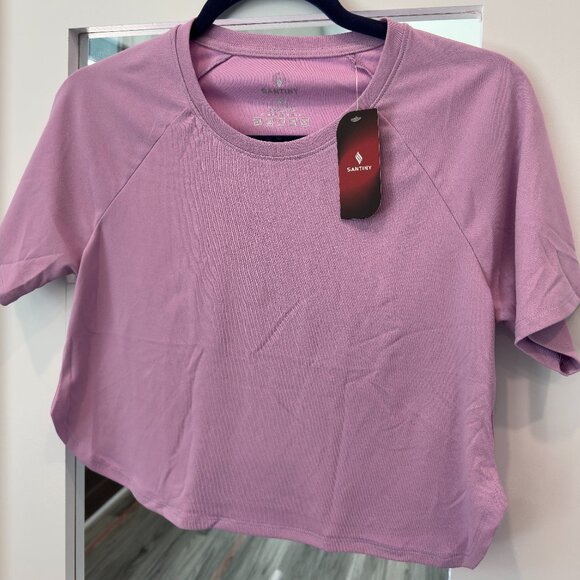 Santiny Purple Size xs Womens Crop Top Athletic Wear Workout Shirt NWT - Picture 2 of 5